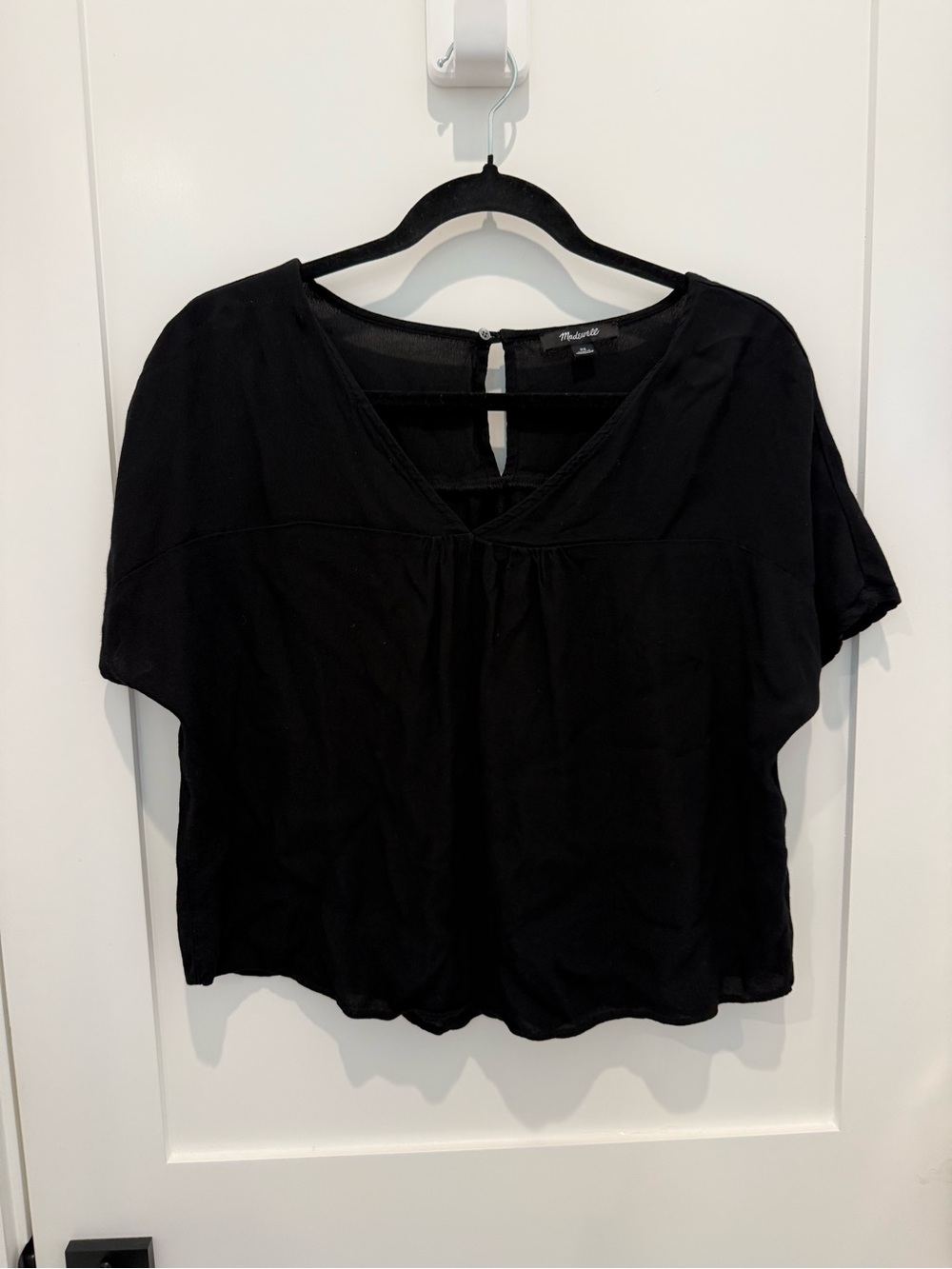 Madewell Black V-Neck Short Sleeve Boxy Blouse